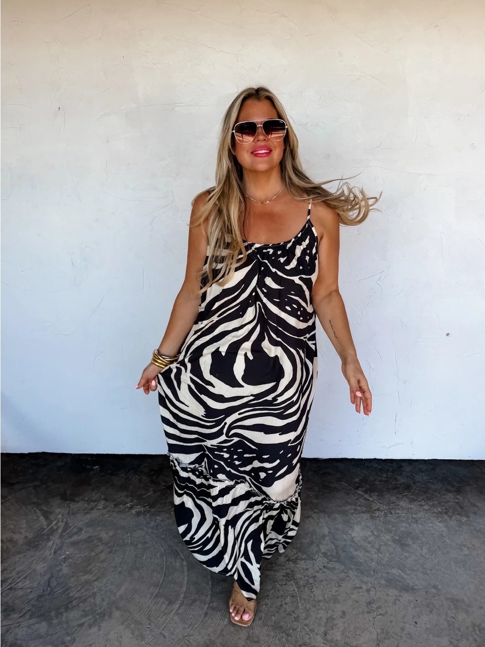 NWT Sleeveless Black and White Zebra Print Maxi Dress with Open Back